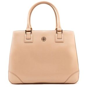Tory Burch ROBINSON Saffiano Tote Bag Dark Sahara